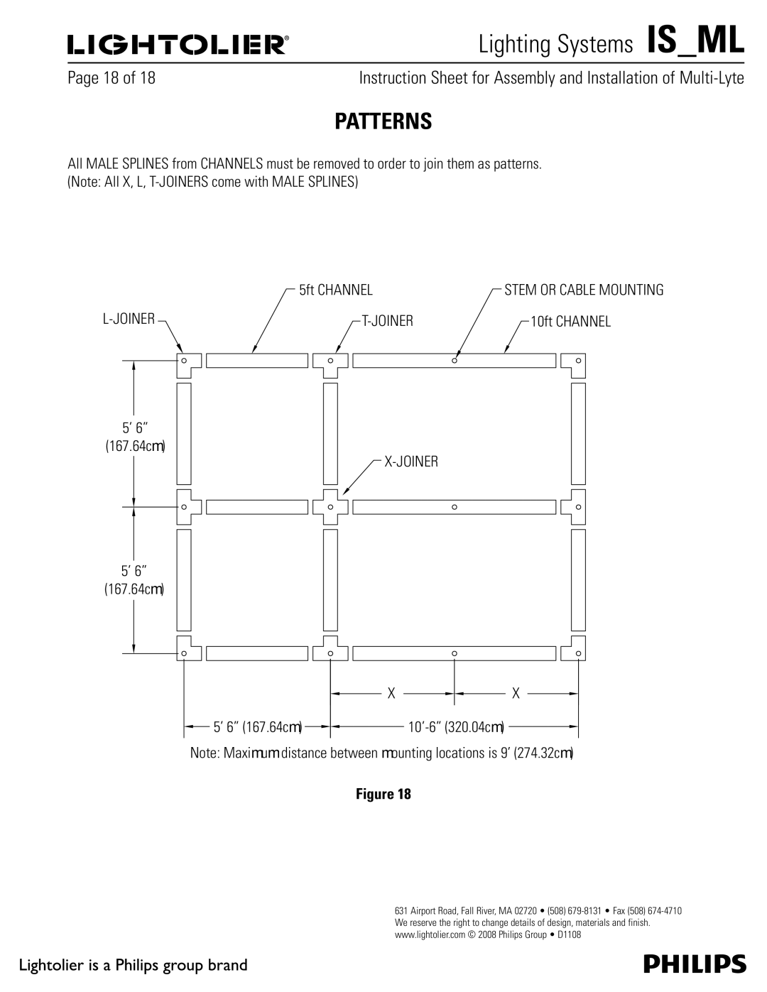 Lightolier MMC & MFC, MMA & MFA, MMD & MFD, ML, MME & MFE, MMB & MFB manual Patterns, Joiner, 167.64cm 5ft Channel, 10ft Channel 