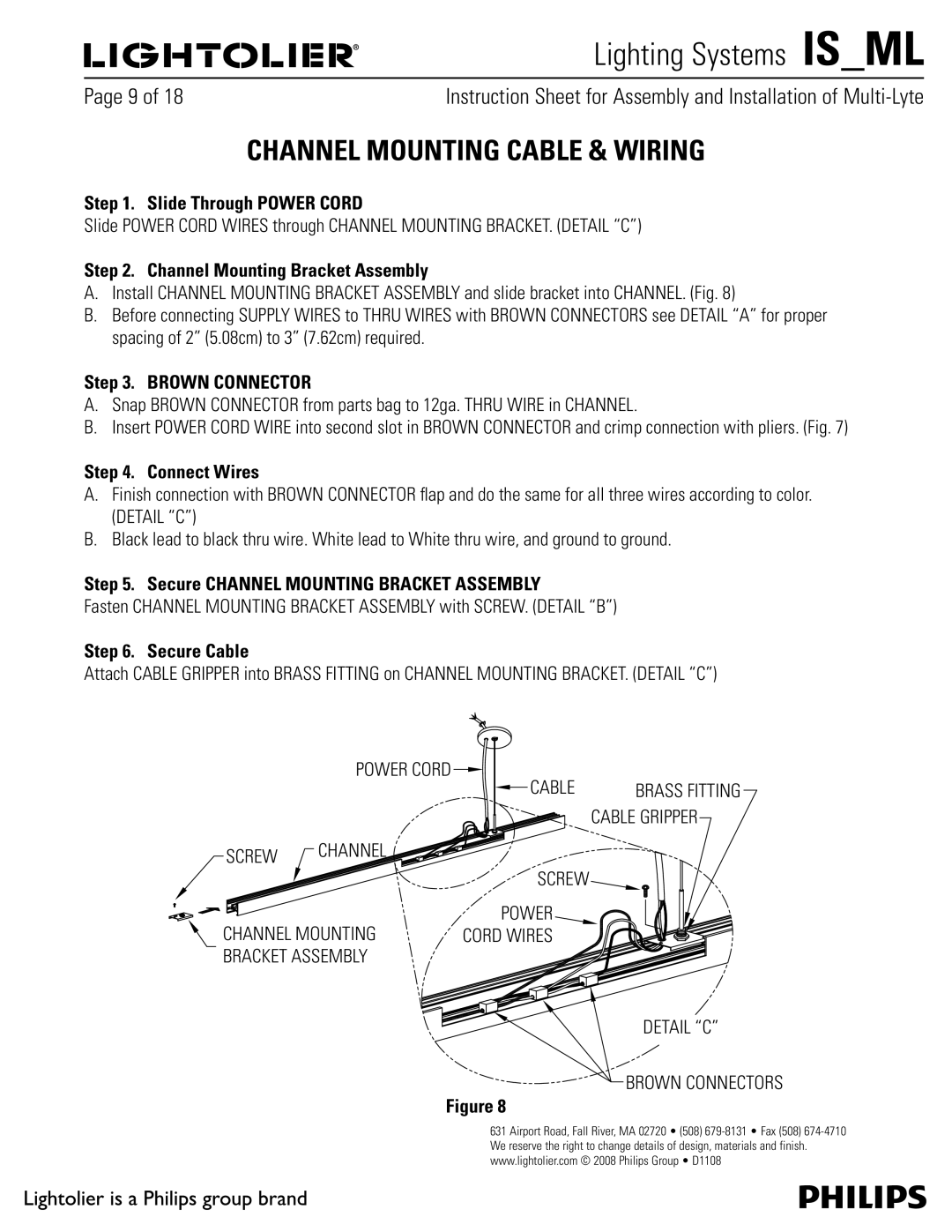 Lightolier ML, MMC & MFC, MMA & MFA Channel Mounting Cable & Wiring, Slide Through Power Cord, Connect Wires, Secure Cable 