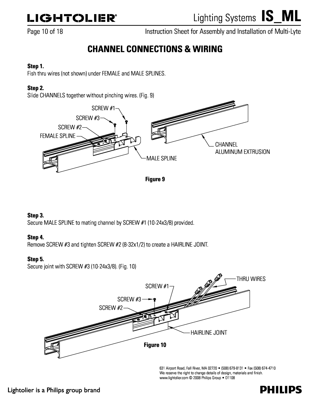 Lightolier MME & MFE, MMC & MFC, MMA & MFA, MMD & MFD Channel Connections & Wiring, Figure Step, Lighting Systems IS ML 