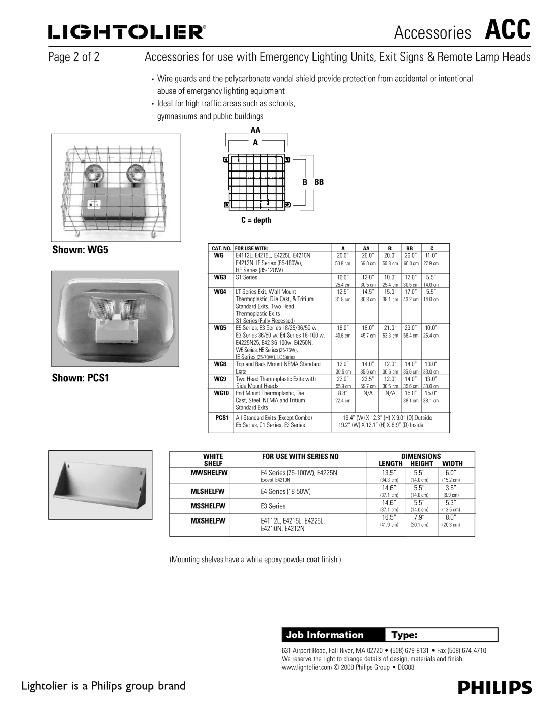 Lightolier MP specifications Accessories ACC, Shown WG5 Shown PCS1 