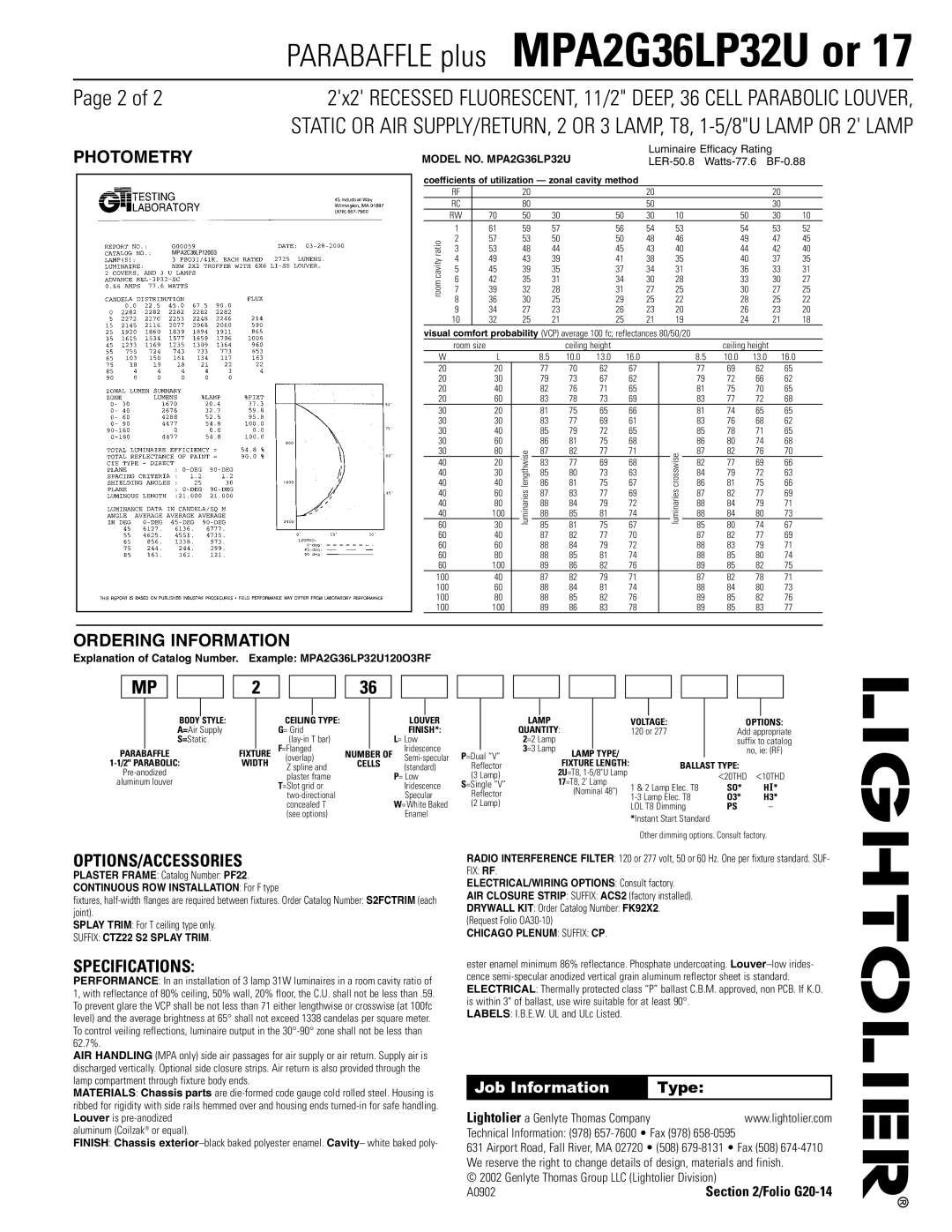 Lightolier dimensions Explanation of Catalog Number. Example MPA2G36LP32U120O3RF, Continuous ROW Installation For F type 