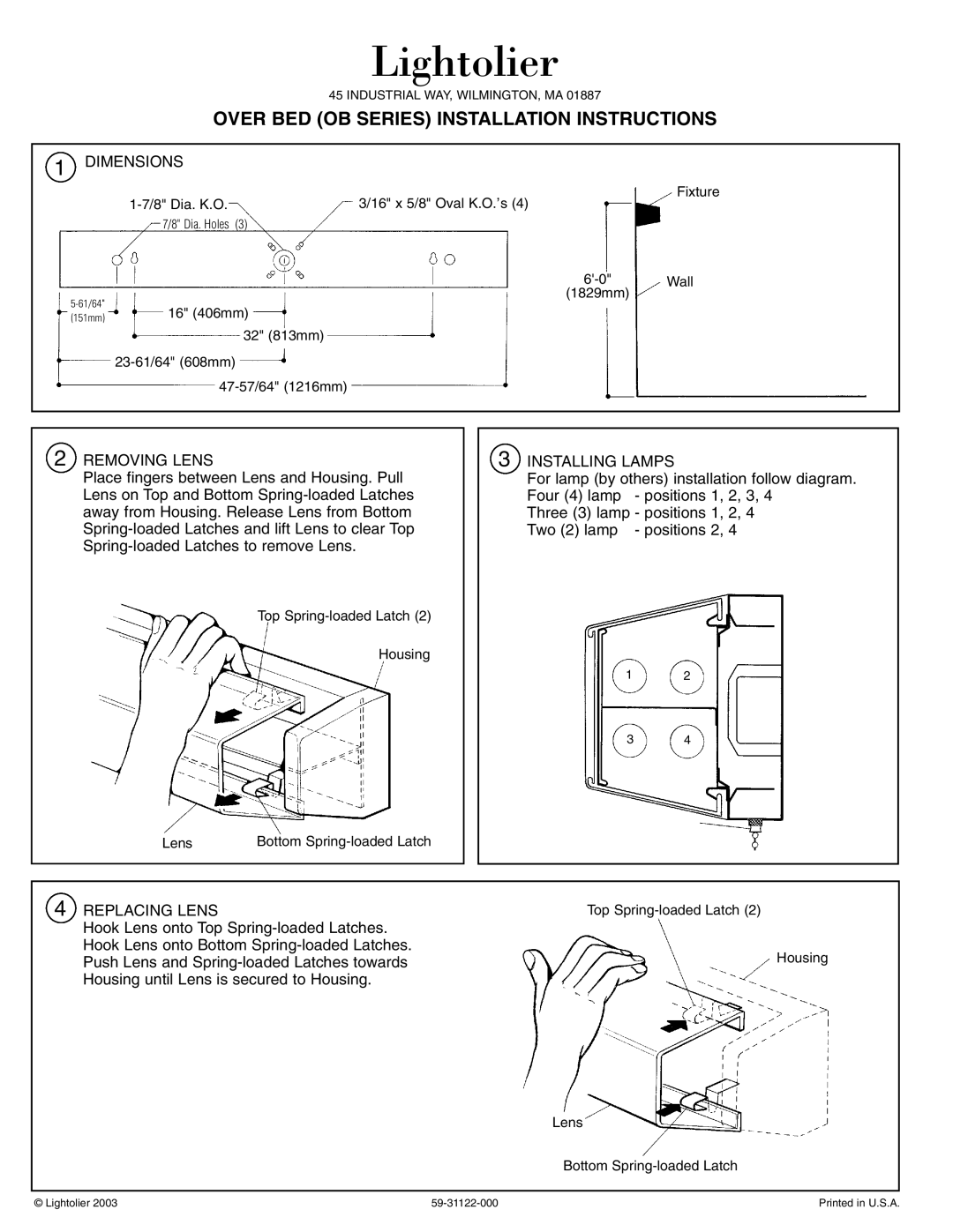 Lightolier installation instructions Lightolier, Over BED OB Series Installation Instructions 