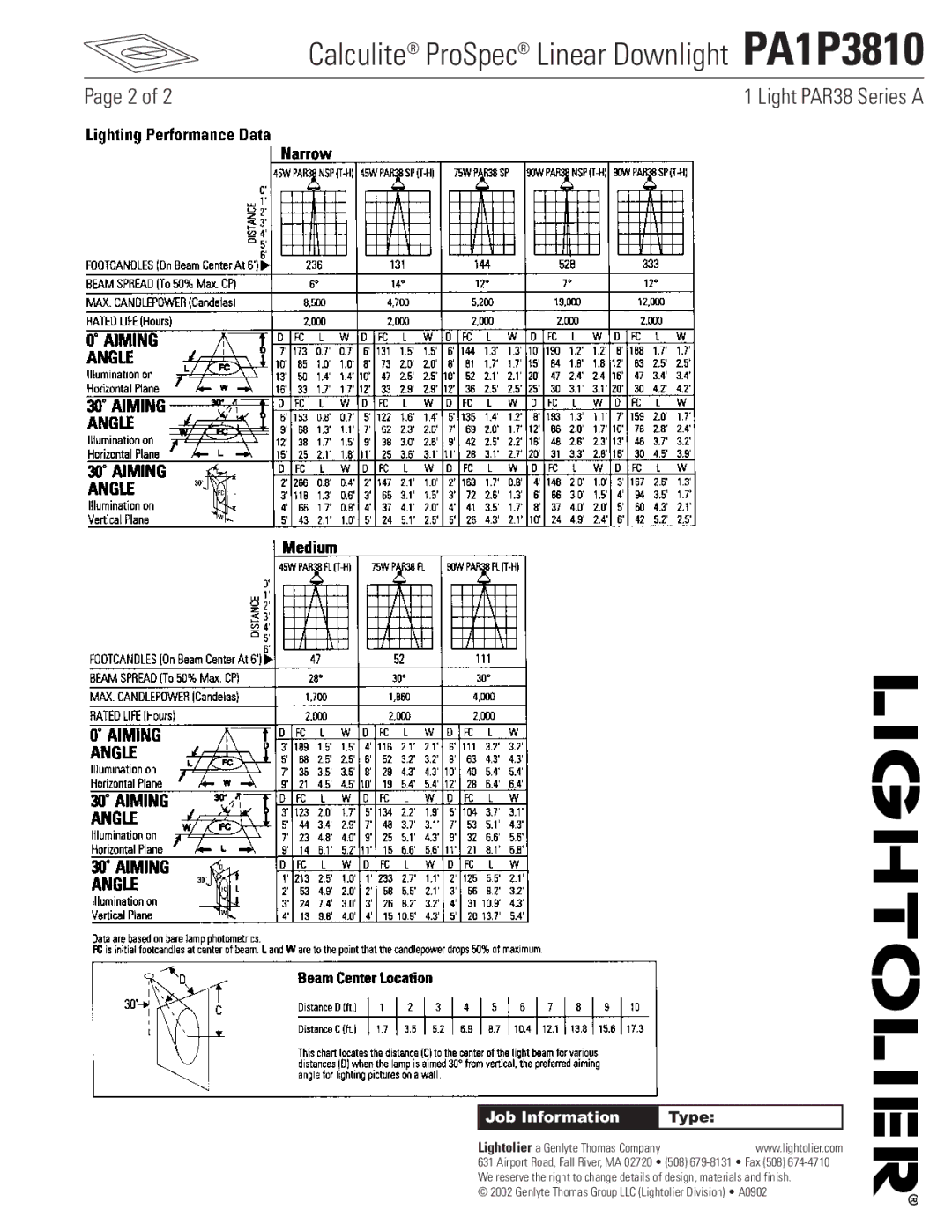 Lightolier manual Calculite ProSpec Linear Downlight PA1P3810 