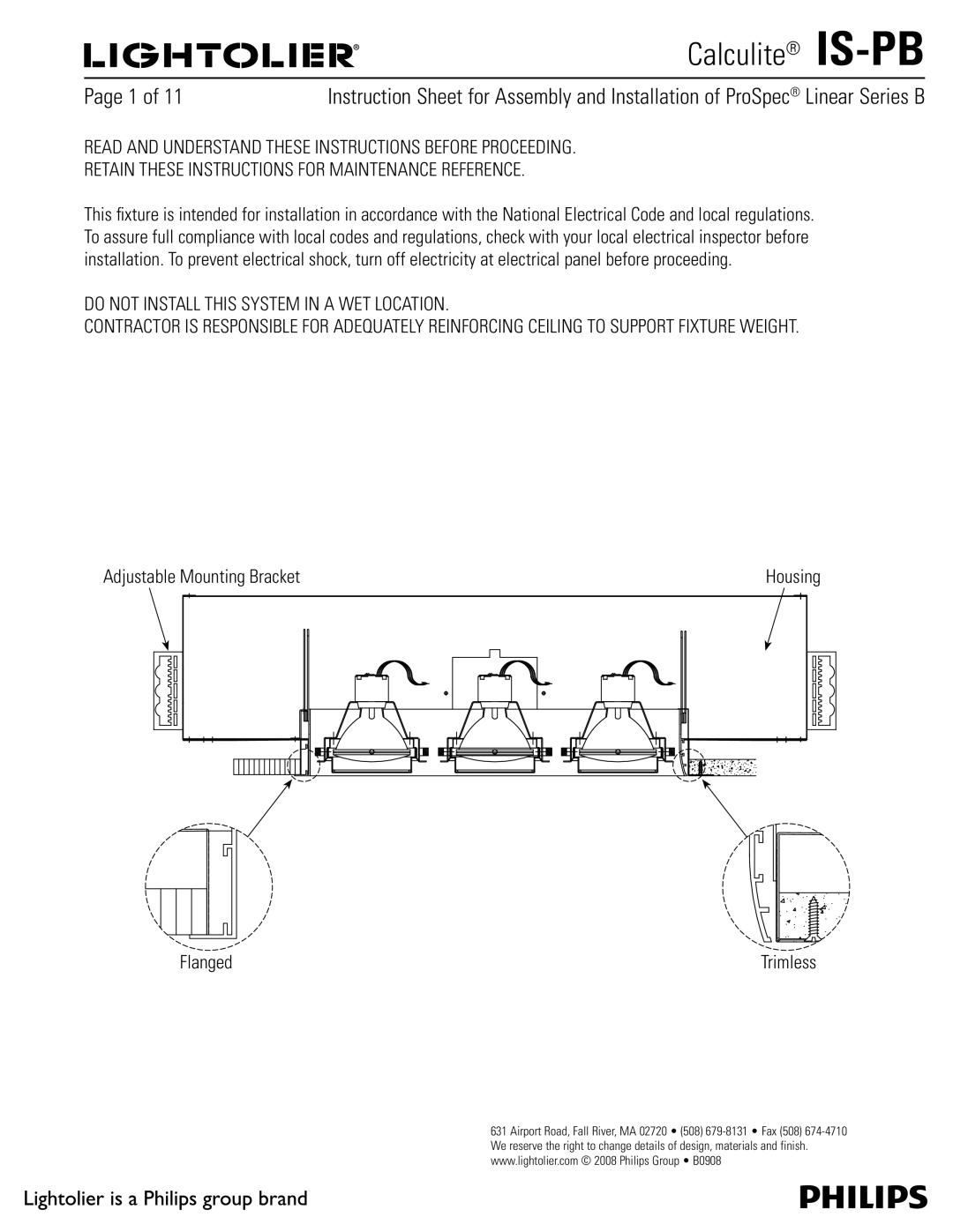 Lightolier PB manual $Bmdvmjuf Is-Pb, Flanged 