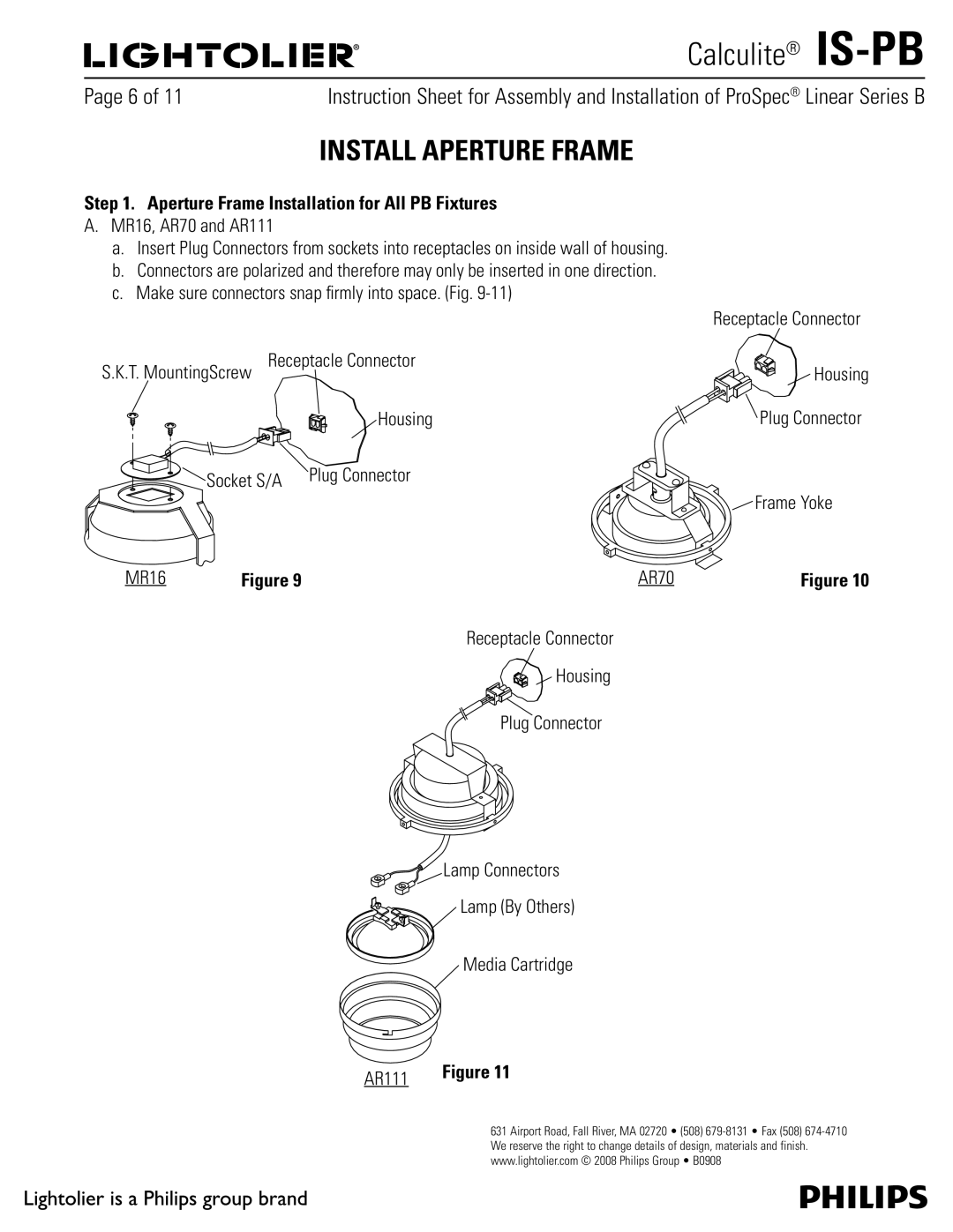 Lightolier manual Install Aperture Frame, Aperture Frame Installation for All PB Fixtures, MR16, AR111, AR70 