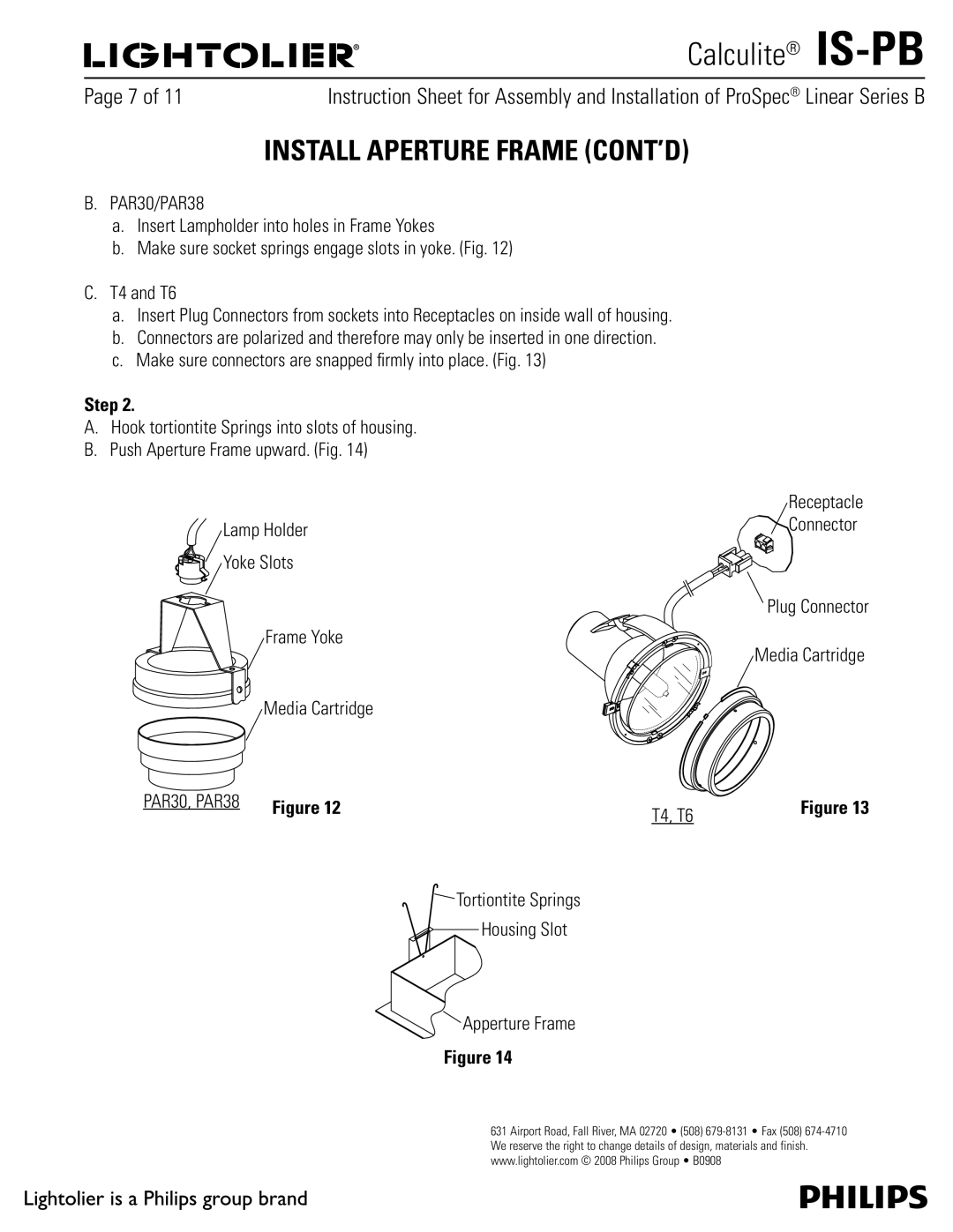 Lightolier PB manual Install Aperture Frame CONT’D, #1313 OTFSU-BNQIPMEFSJOUPIPMFTJOSBNFPLFT, BOE5 