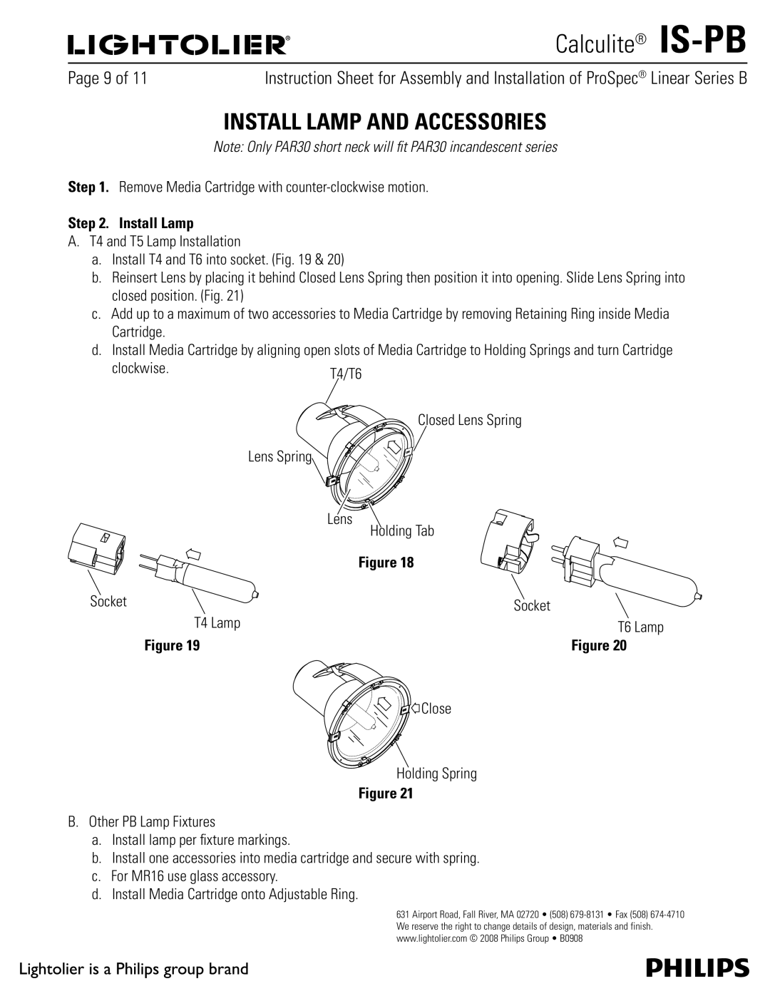 Lightolier PB manual Install Lamp and Accessories, BOE5-BNQ*OTUBMMBUJPO, Dmpdlxjtf, #0UIFS1#-BNQJYUVSFT 