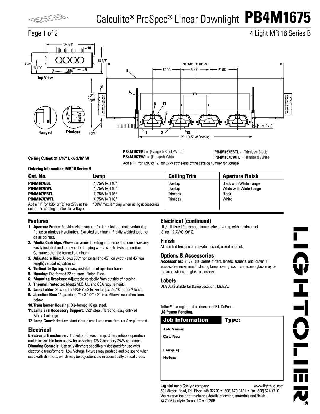 Lightolier manual Page 1 of, Calculite ProSpec Linear Downlight PB4M1675 