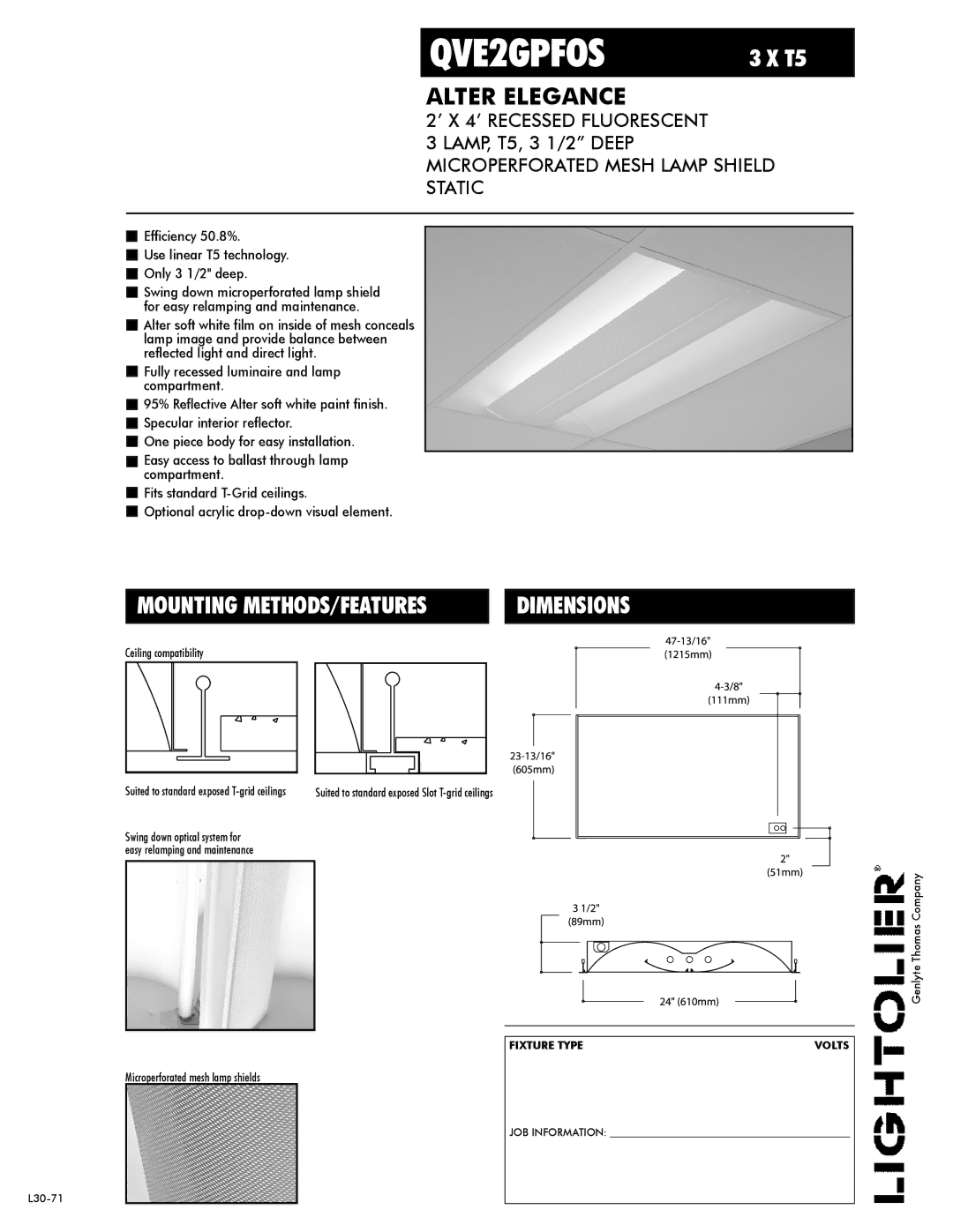 Lightolier QVE2GPFOS dimensions 