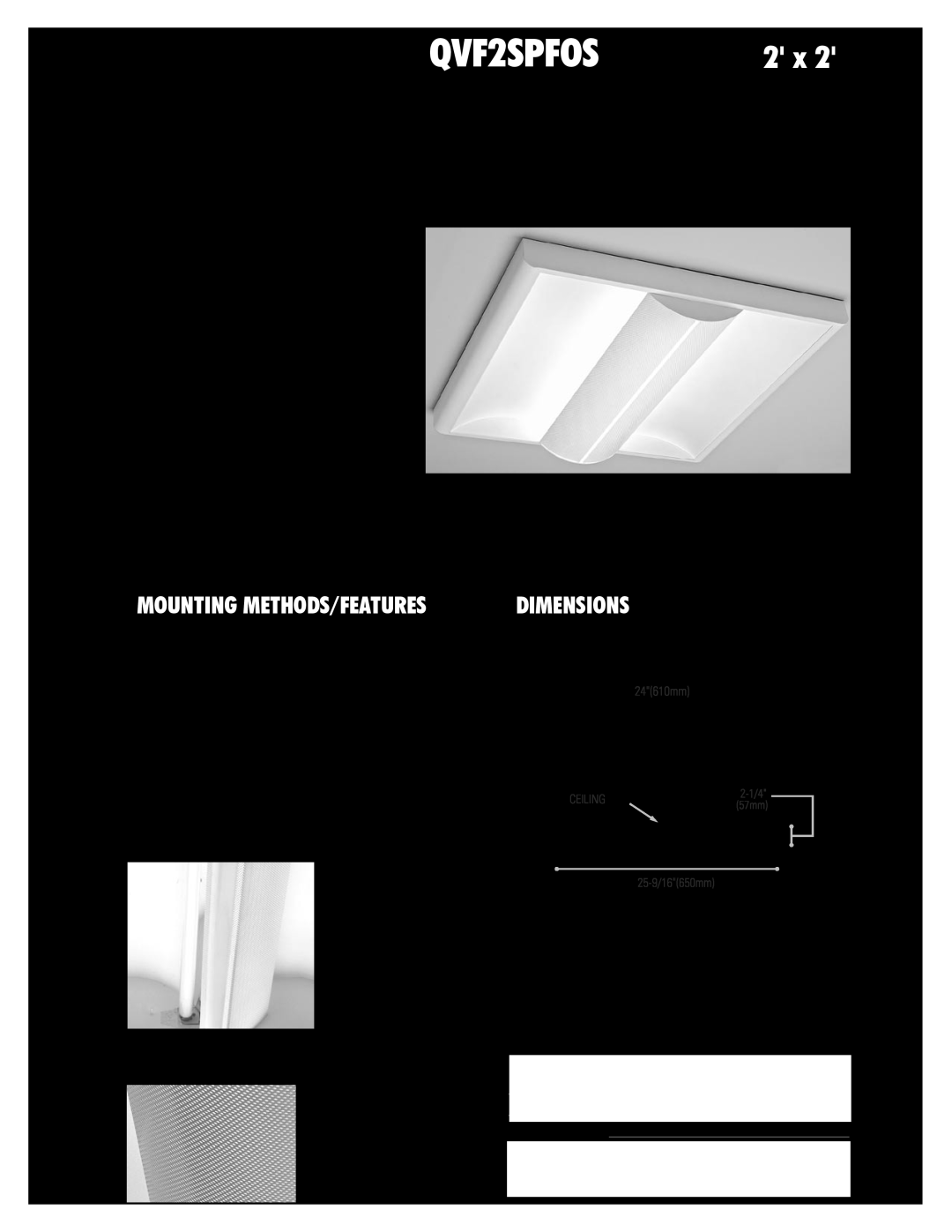 Lightolier QVF2SPFOS dimensions Alter Slim Surface, 2’ X 2’ SURFACE FLUORESCENT, Dimensions, Mounting Methods/Features 