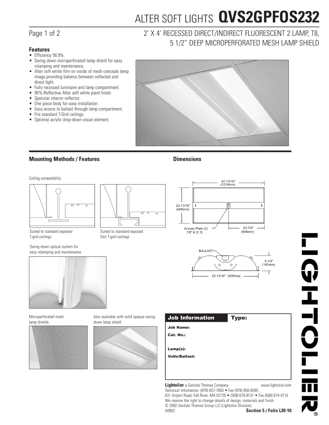 Lightolier dimensions Alter Soft Lights QVS2GPFOS232 