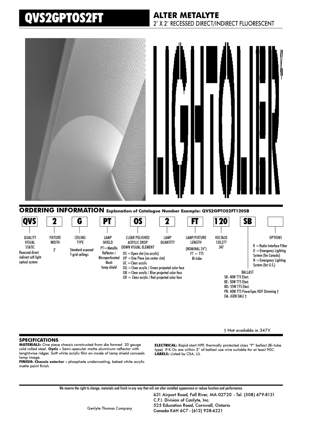 Lightolier QVS2GPTOS2FT dimensions Qvs, 120, Specifications 