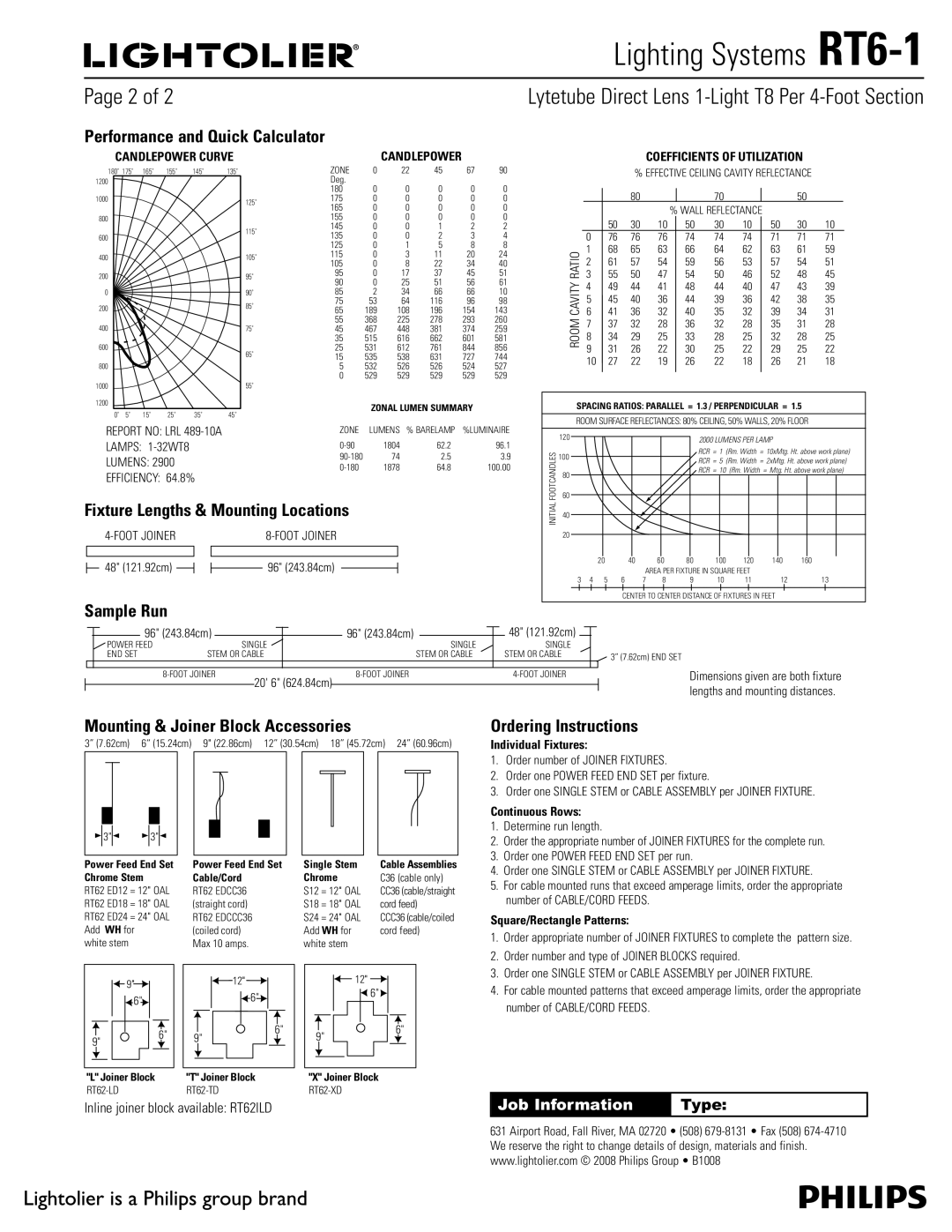 Lightolier RT6-1 brochure Fixture Lengths & Mounting Locations, Sample Run, Mounting & Joiner Block Accessories 