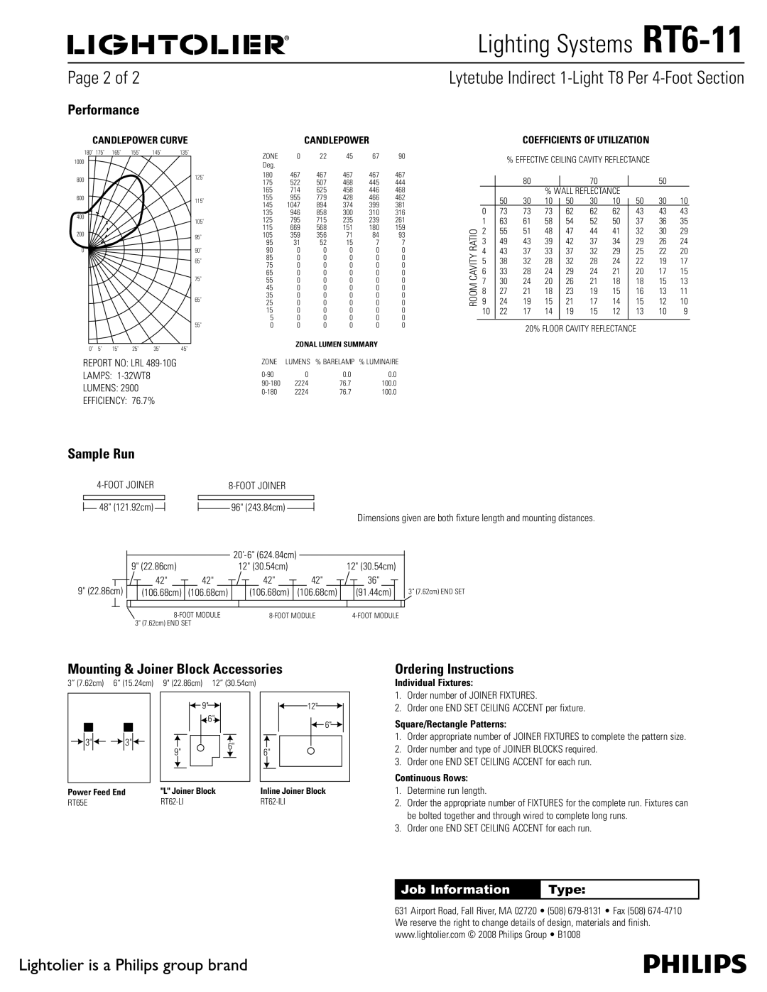 Lightolier RT6-11 brochure Performance, Sample Run, Mounting & Joiner Block Accessories, Ordering Instructions 