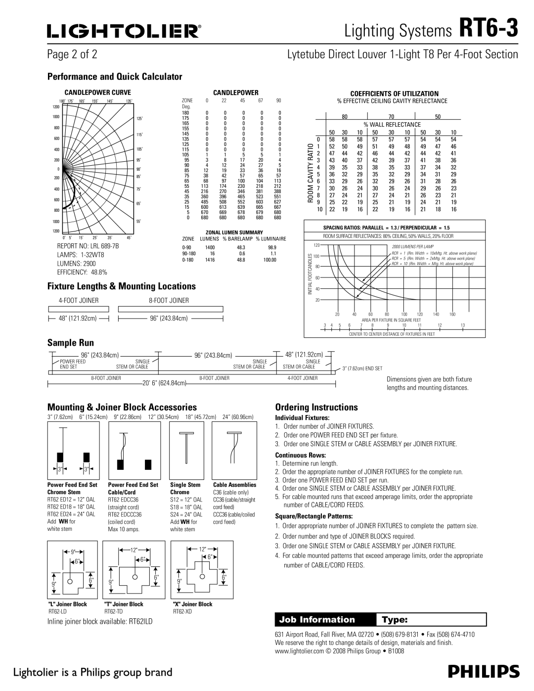 Lightolier RT6-3 brochure Sample Run, Mounting & Joiner Block Accessories, Ordering Instructions 