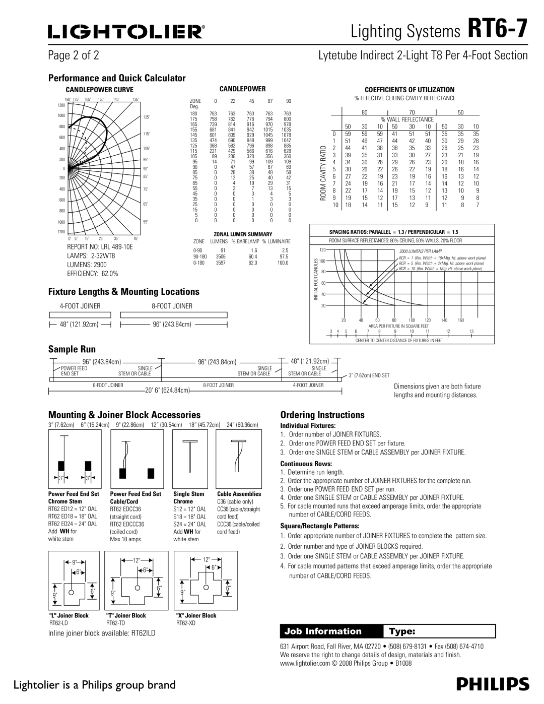 Lightolier RT6-7 brochure Fixture Lengths & Mounting Locations, Sample Run, Mounting & Joiner Block Accessories 