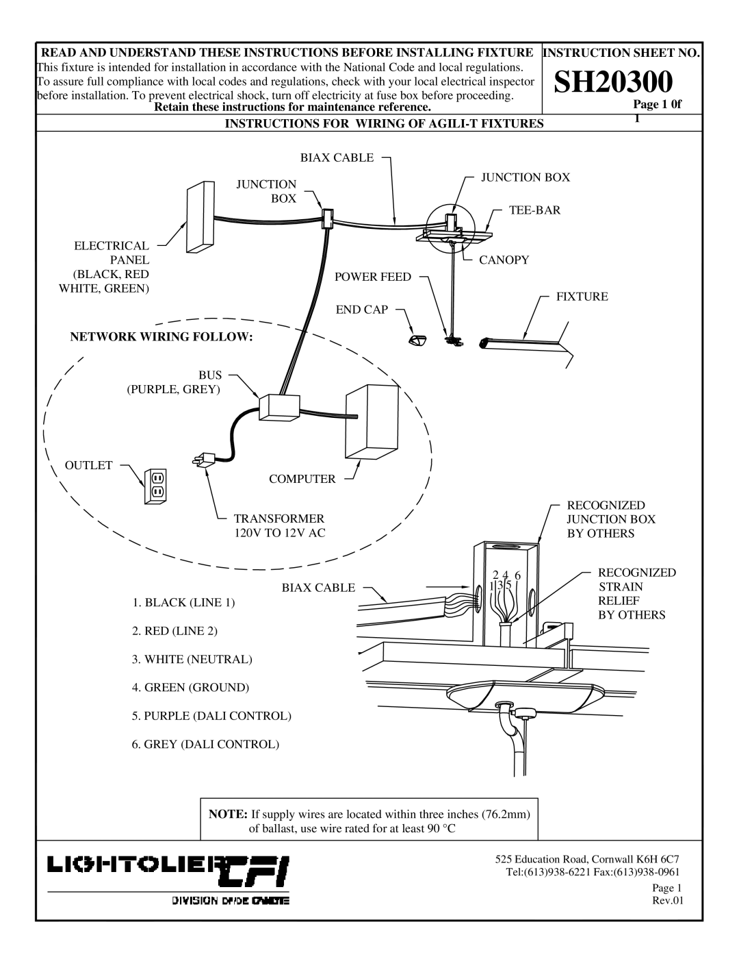 Lightolier SH20300 instruction sheet Instructions for Wiring of AGILI-T Fixtures, Network Wiring Follow 