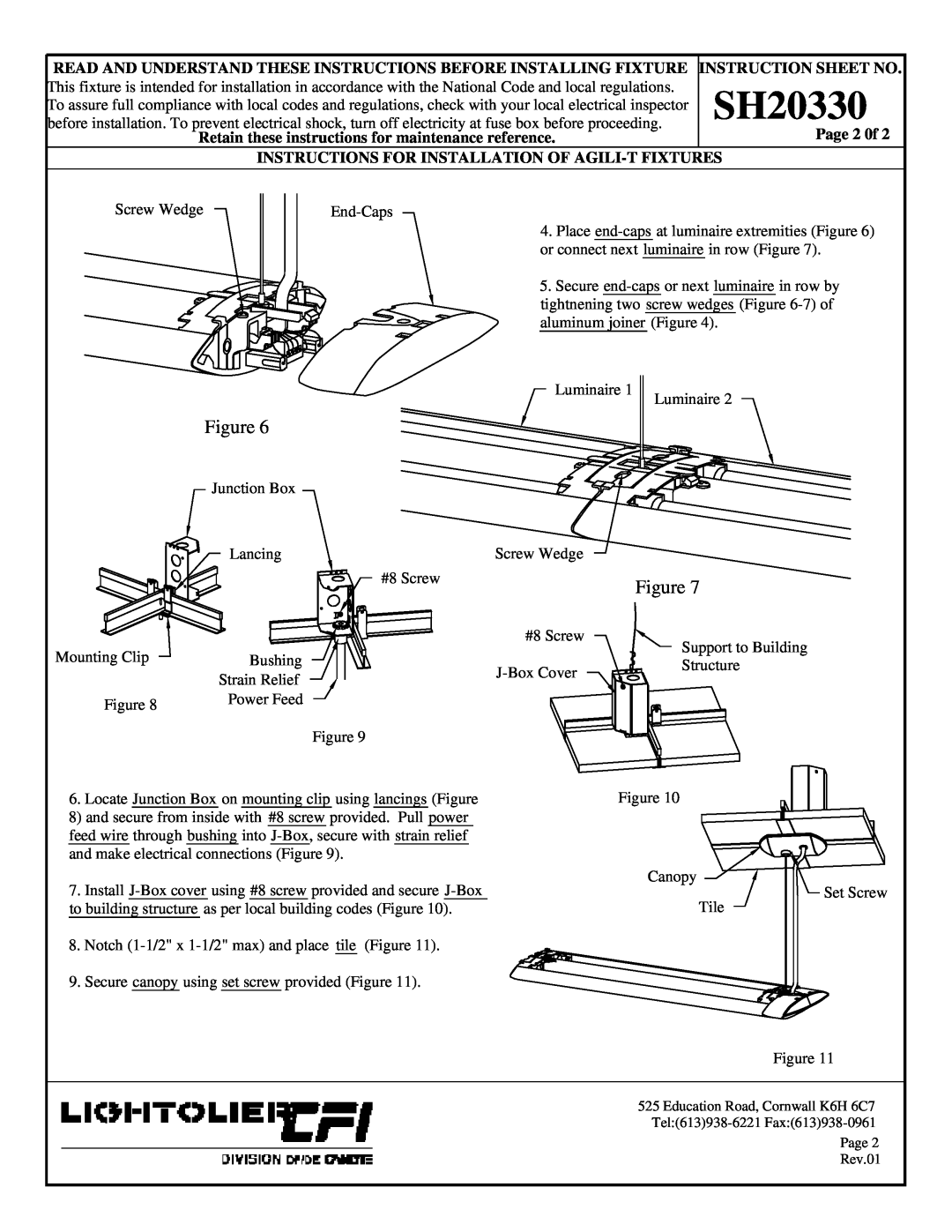 Lightolier SH20330 instruction sheet 
