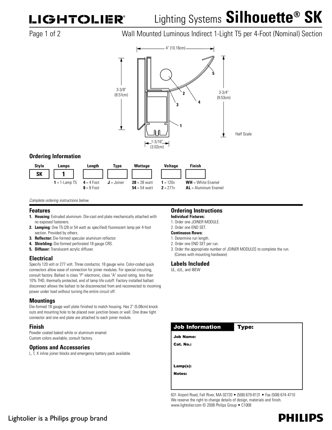 Lightolier SK manual Ordering Information, Features Ordering Instructions, Electrical, Labels Included, Mountings, Finish 