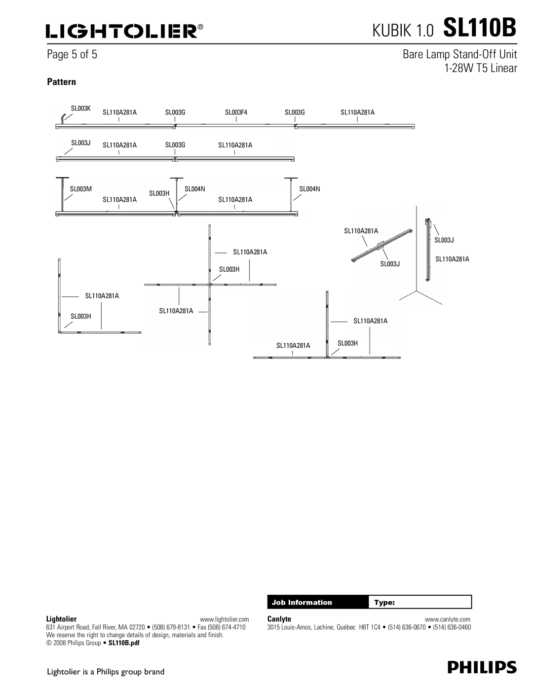 Lightolier dimensions Kubik 1.0 SL110B, Pattern 