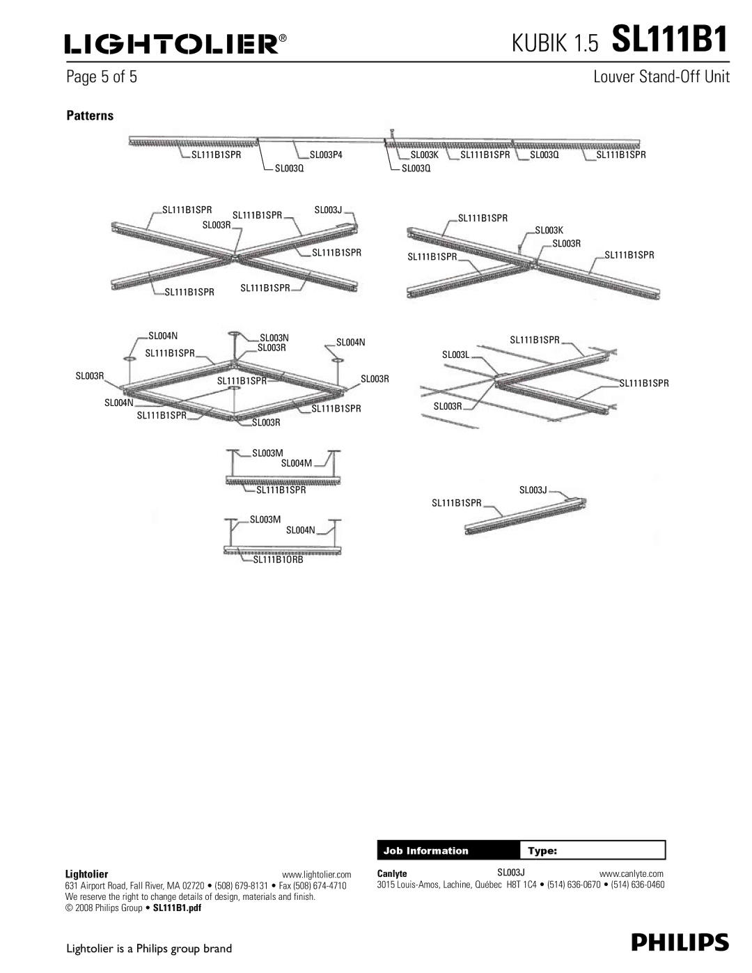 Lightolier SL111B1 dimensions Louver Stand-Off Unit, Patterns 