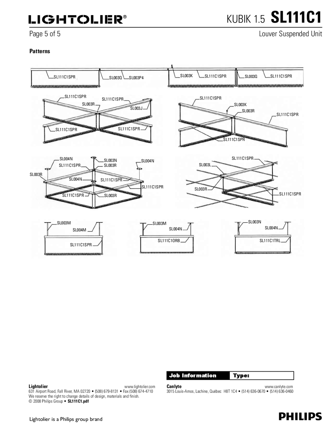 Lightolier SL111C1 dimensions Patterns 