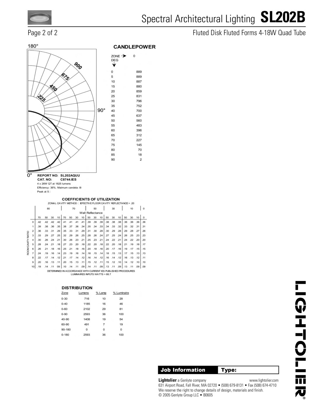 Lightolier SL202B manual Job Information 