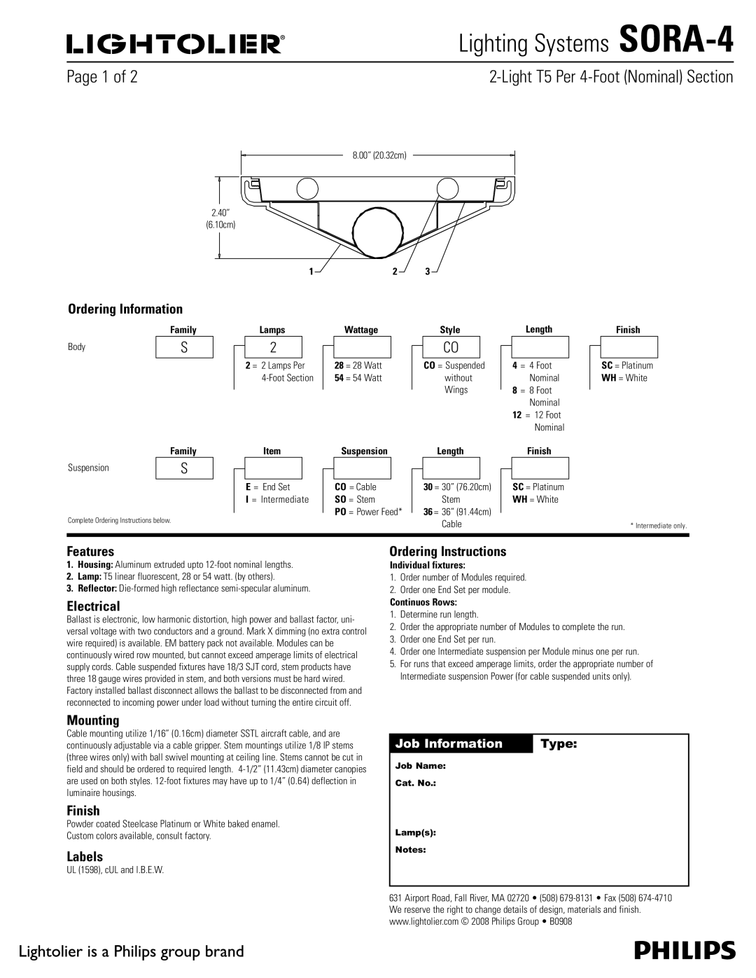 Lightolier SORA-4 manual 1BHFPG 