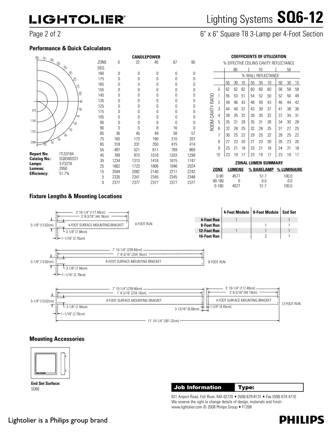 Lightolier SQ6-12 manual Performance & Quick Calculators, Fixture Lengths & Mounting Locations, Mounting Accessories 