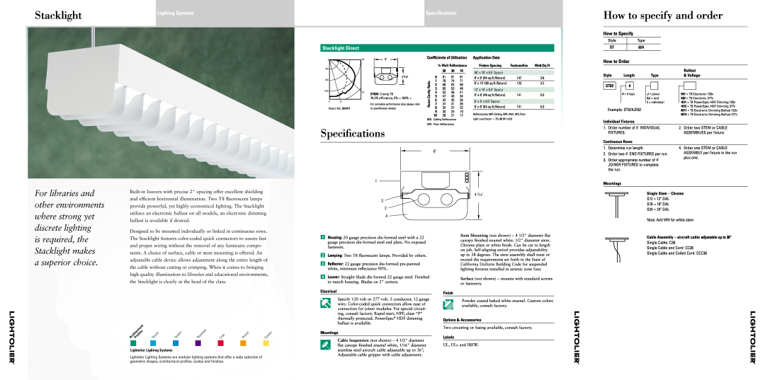 Lightolier Stacklight brochure How to specify and order, Speciﬁcations 