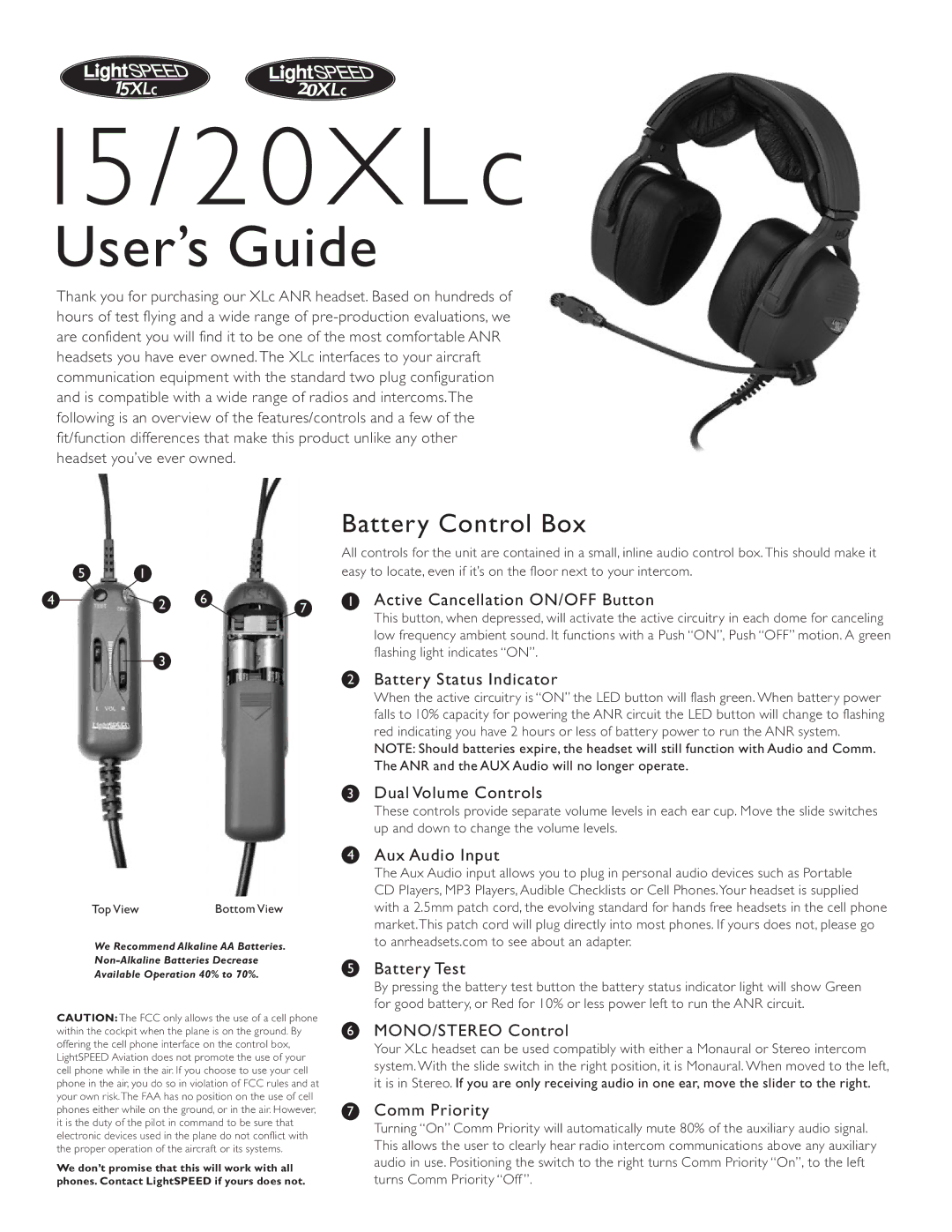 LightSpeed Technologies 15XLc, 20XLc manual Battery Control Box 