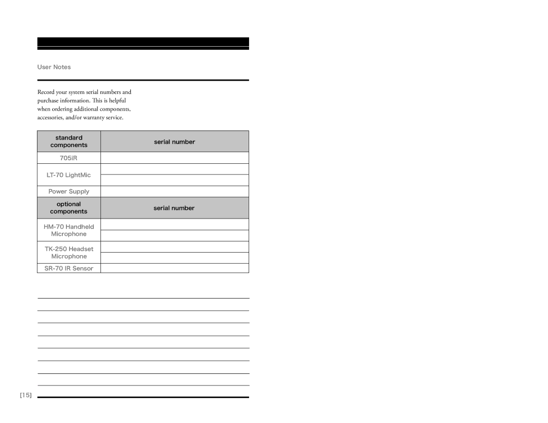 LightSpeed Technologies 705iR manual User Notes 