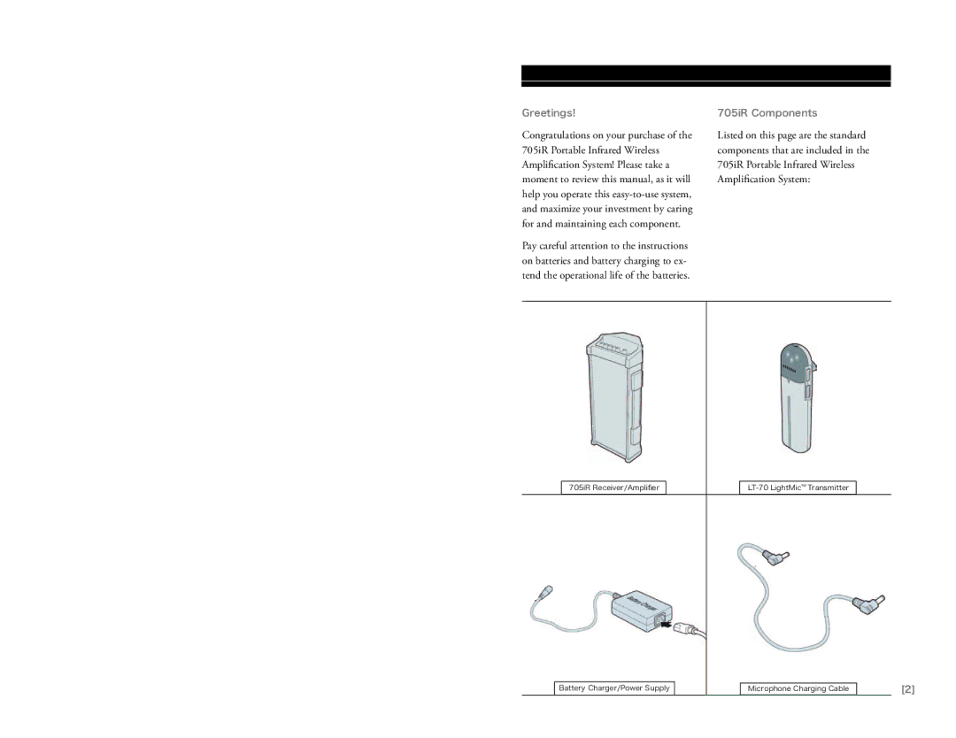 LightSpeed Technologies manual Greetings, 705iR Components 