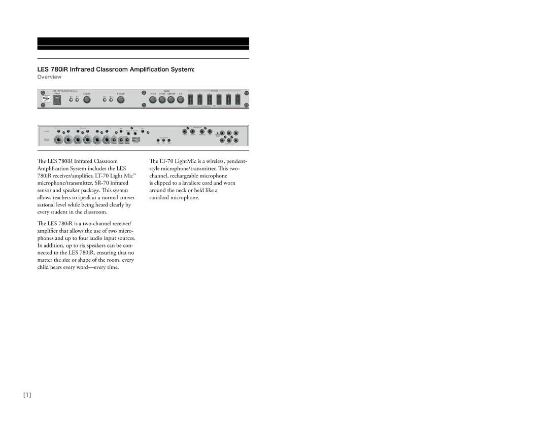 LightSpeed Technologies user manual LES 780iR Infrared Classroom Ampliﬁcation System 