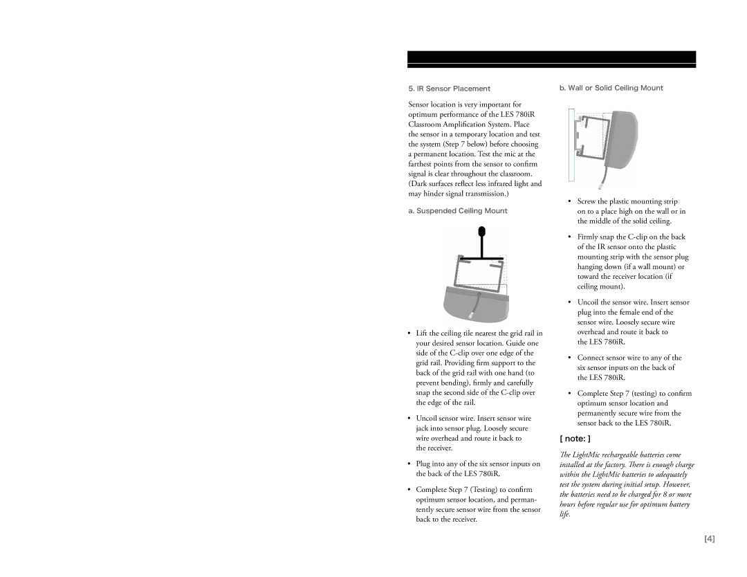 LightSpeed Technologies 780iR user manual Suspended Ceiling Mount 