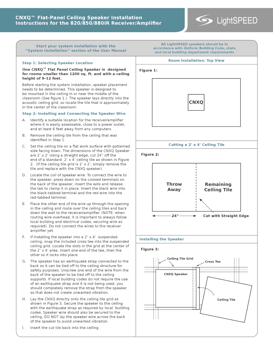 LightSpeed Technologies 820 installation instructions LightSPEED, Cnxq 