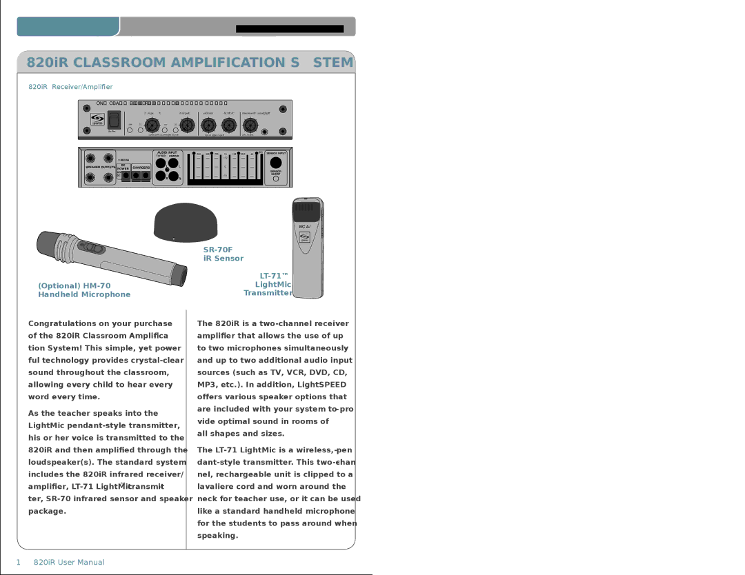 LightSpeed Technologies user manual 820iR Classroom Amplification System 