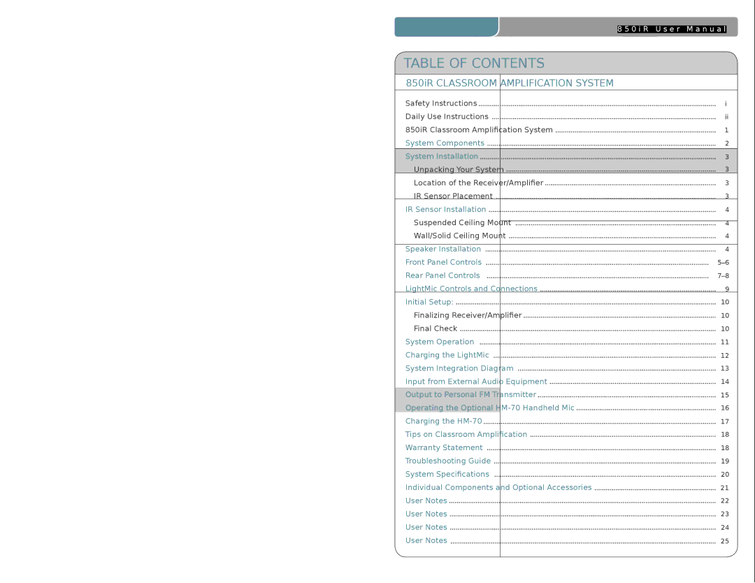 LightSpeed Technologies 850iR user manual User Notes 