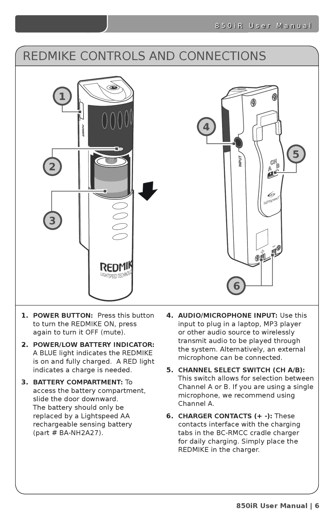 LightSpeed Technologies 850iR user manual Redmike Controls and Connections 