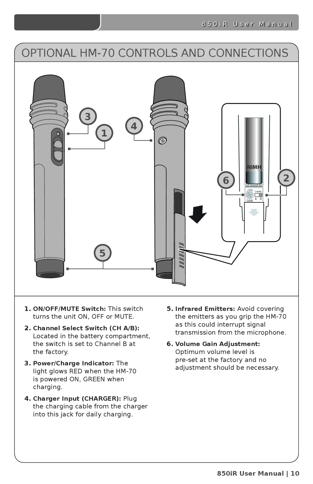 LightSpeed Technologies 850iR user manual Optional HM-70 Controls and Connections 