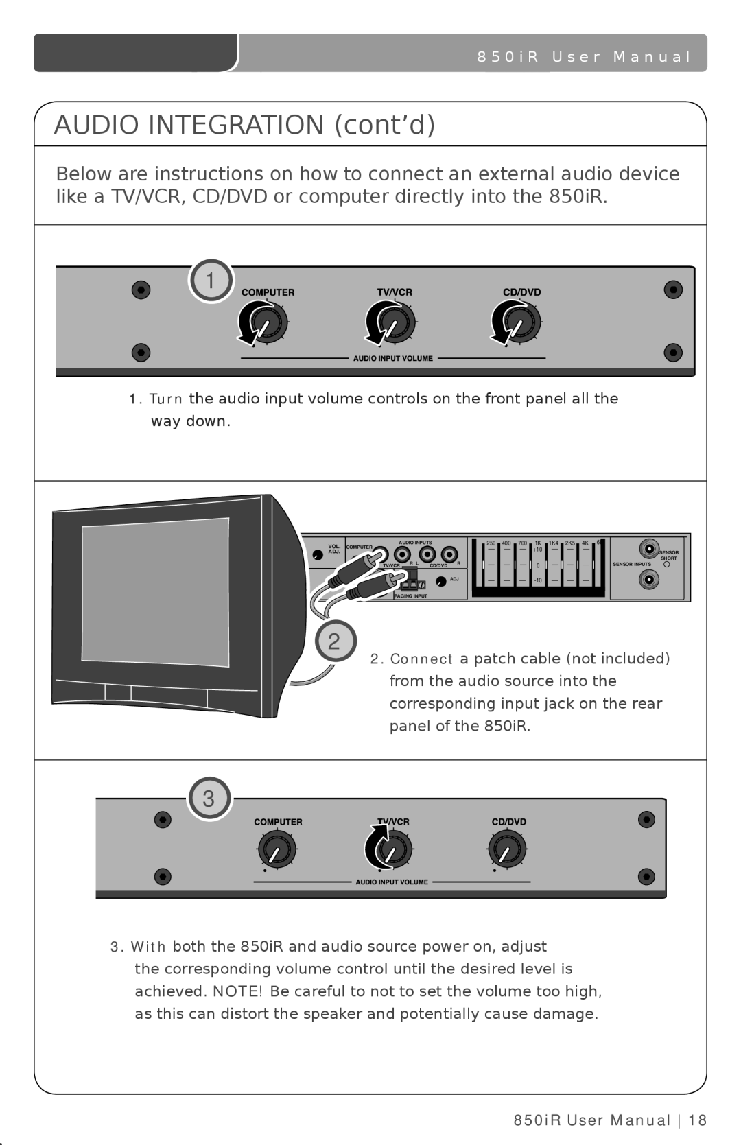 LightSpeed Technologies 850iR user manual Audio Integration cont’d 