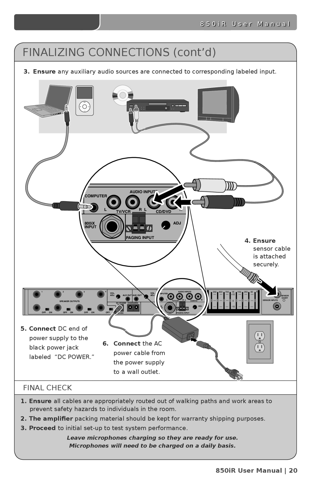 LightSpeed Technologies 850iR user manual Finalizing Connections cont’d 