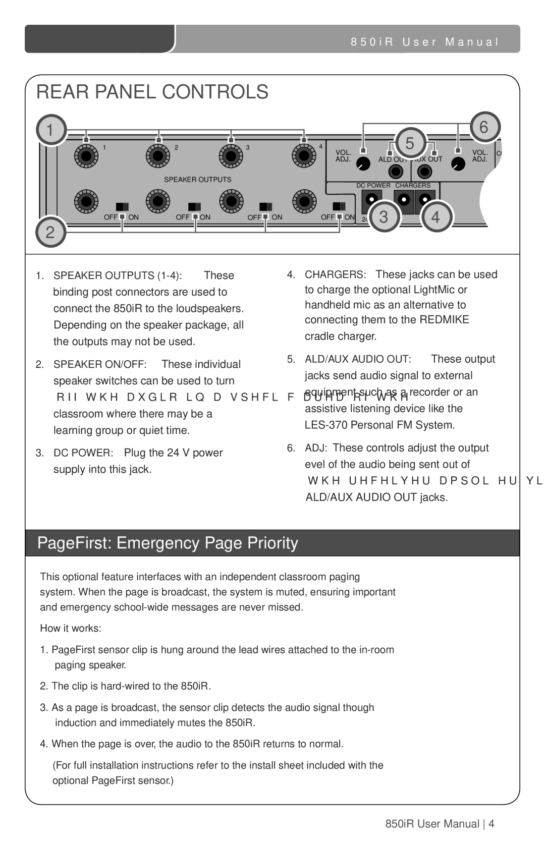 LightSpeed Technologies 850iR user manual Rear Panel Controls 