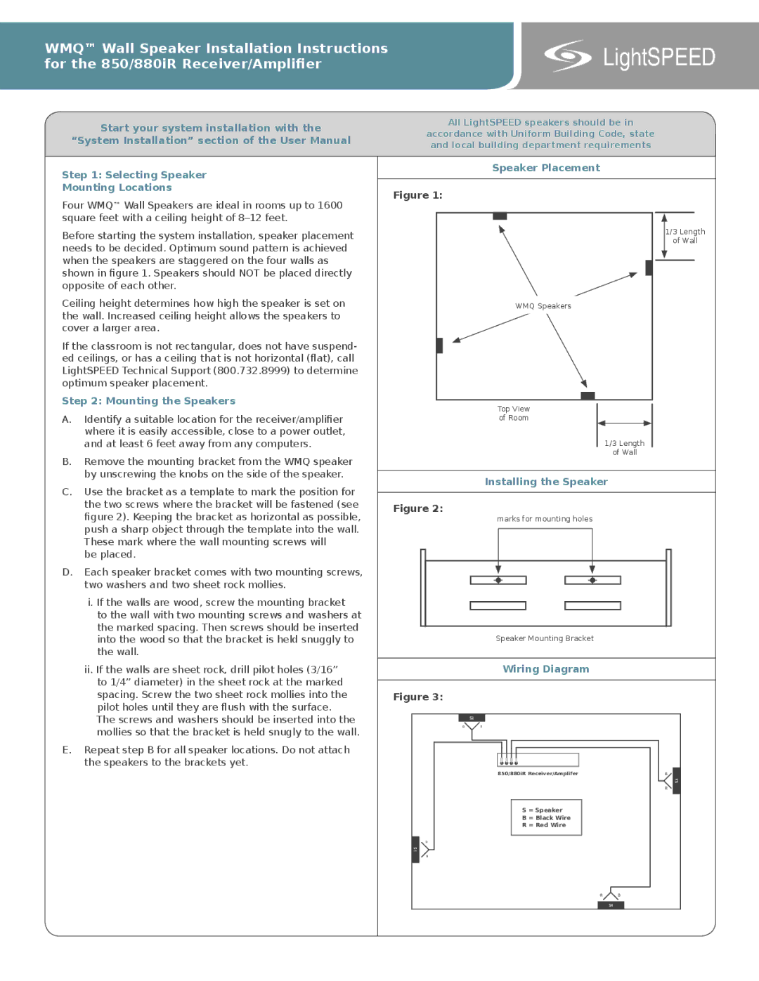 LightSpeed Technologies 850, 880iR installation instructions LightSPEED 