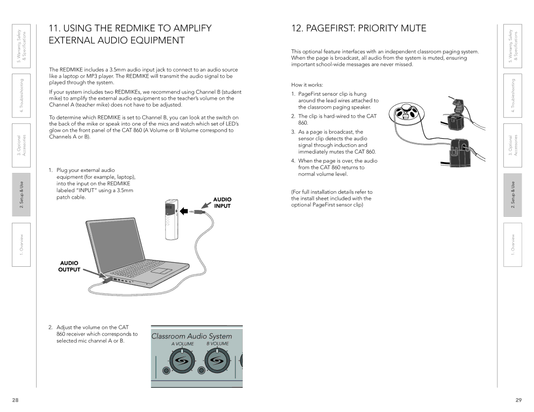 LightSpeed Technologies CAT 860 user manual Pagefirst Priority Mute, Audio Input, Audio Output 