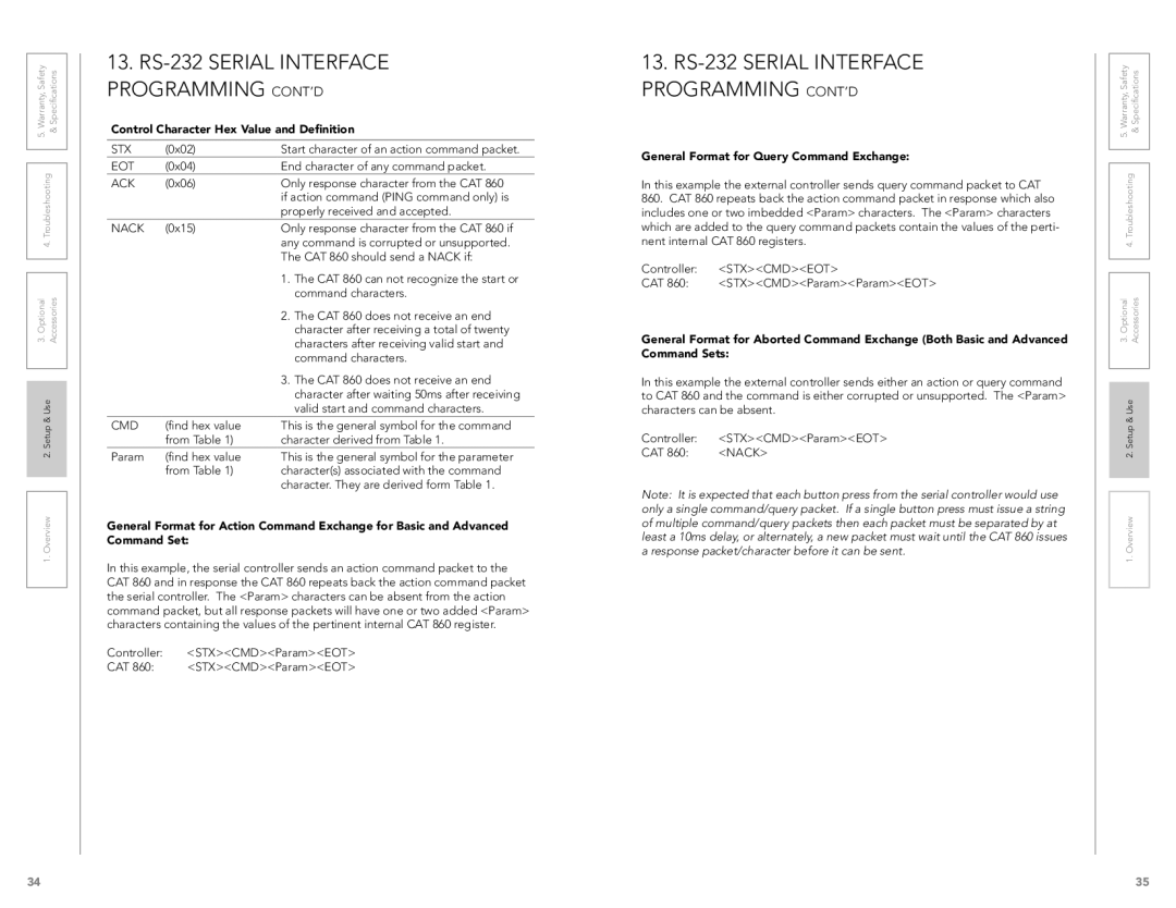 LightSpeed Technologies CAT 860 Control Character Hex Value and Definition, General Format for Query Command Exchange 