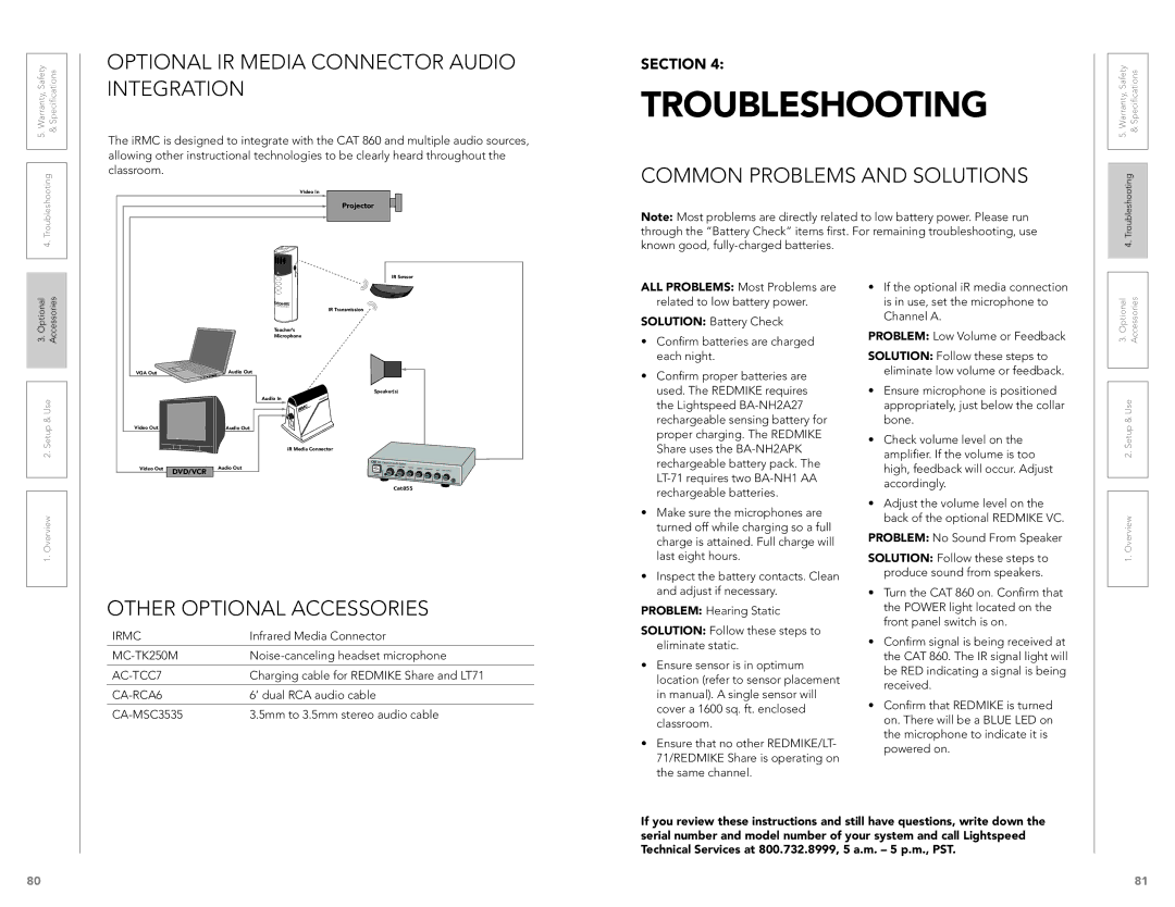 LightSpeed Technologies CAT 860 user manual Common Problems and Solutions, Other Optional Accessories 