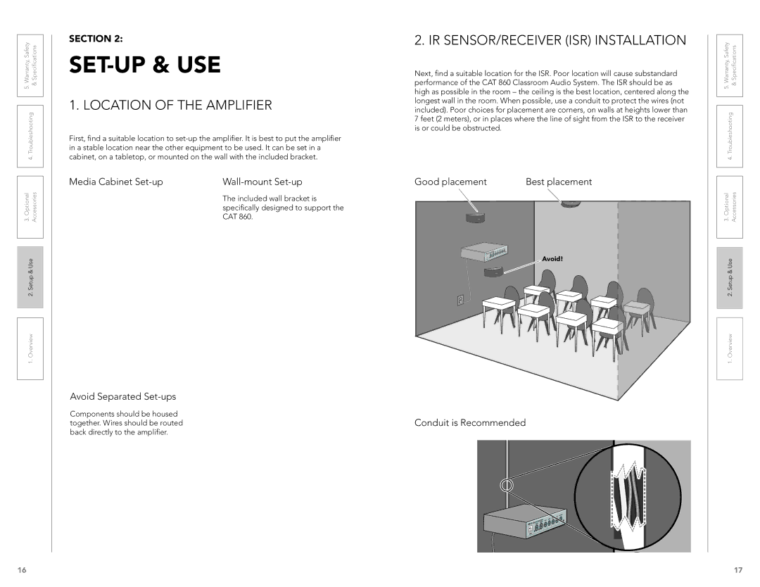 LightSpeed Technologies CAT 860 user manual Set-Up & Use, Location of the Amplifier 