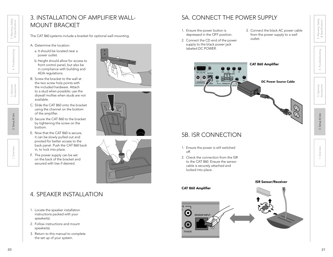 LightSpeed Technologies CAT 860 Installation Of Amplifier Wall- Mount Bracket, Speaker Installation, 5B. ISR CONNECTION 