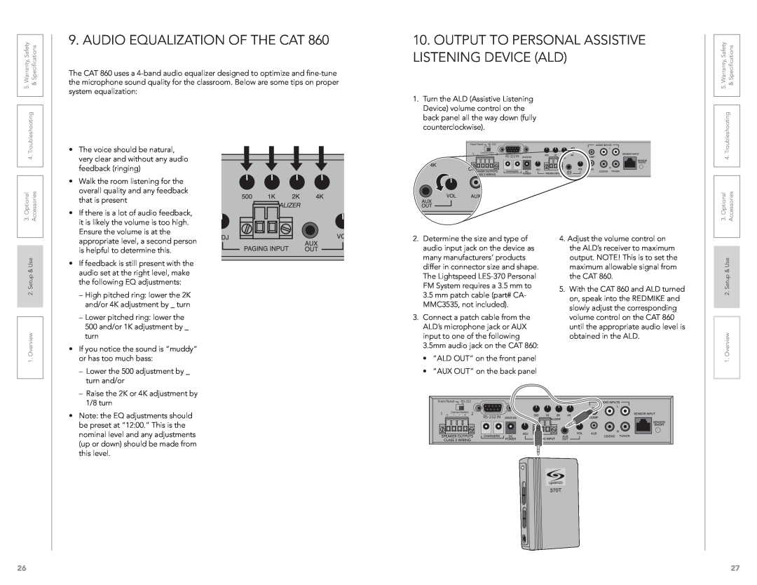 LightSpeed Technologies CAT 860 user manual Audio Equalization Of The Cat 